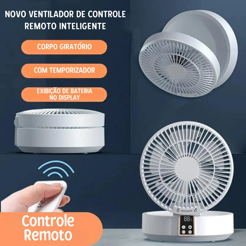 Ventilador Portátil de Mesa ou Parede com Controle Remoto e Bateria Recarregável