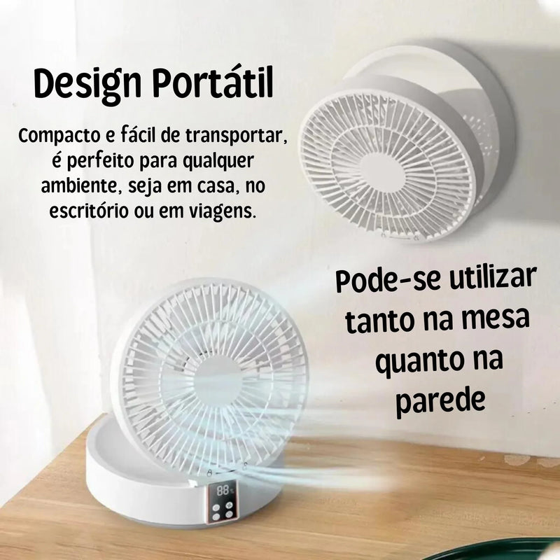 Ventilador Portátil de Mesa ou Parede com Controle Remoto e Bateria Recarregável