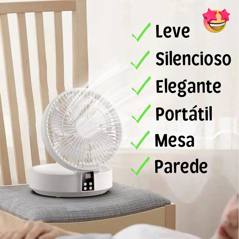 Ventilador Portátil de Mesa ou Parede com Controle Remoto e Bateria Recarregável