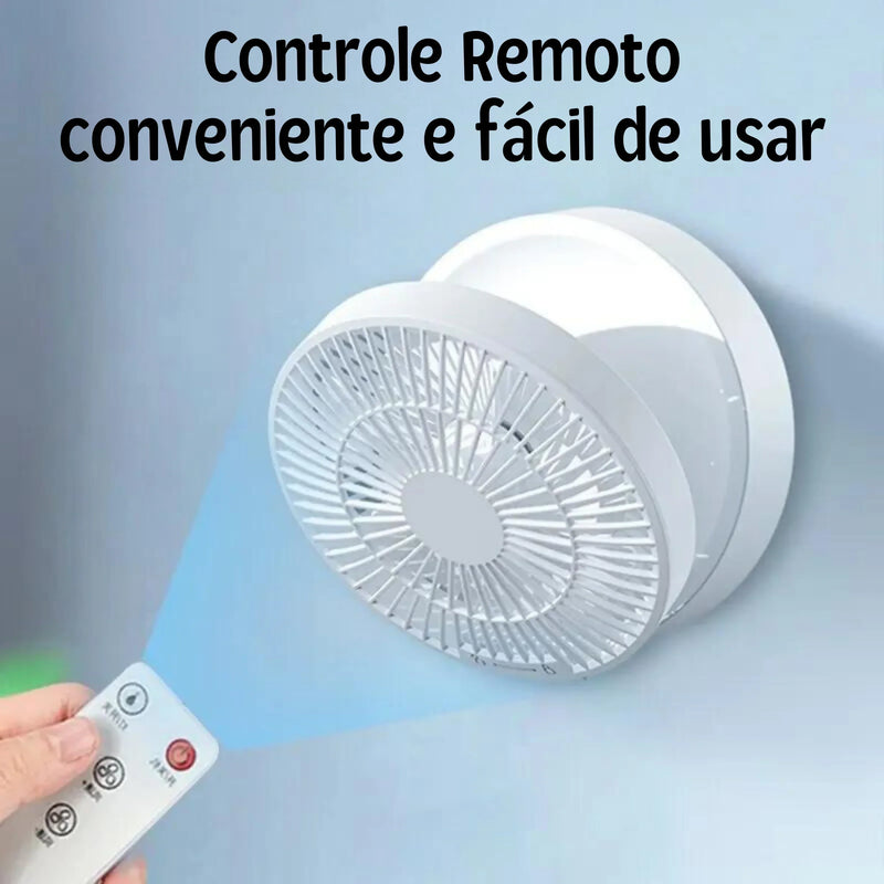 Ventilador Portátil de Mesa ou Parede com Controle Remoto e Bateria Recarregável