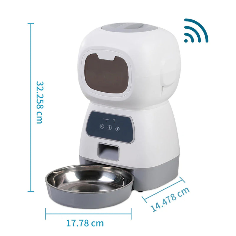 Alimentador Automático Inteligente para Pets 3.5L com Wi-Fi e Gravador de Voz - Alimentação Programada para Gatos e Cães