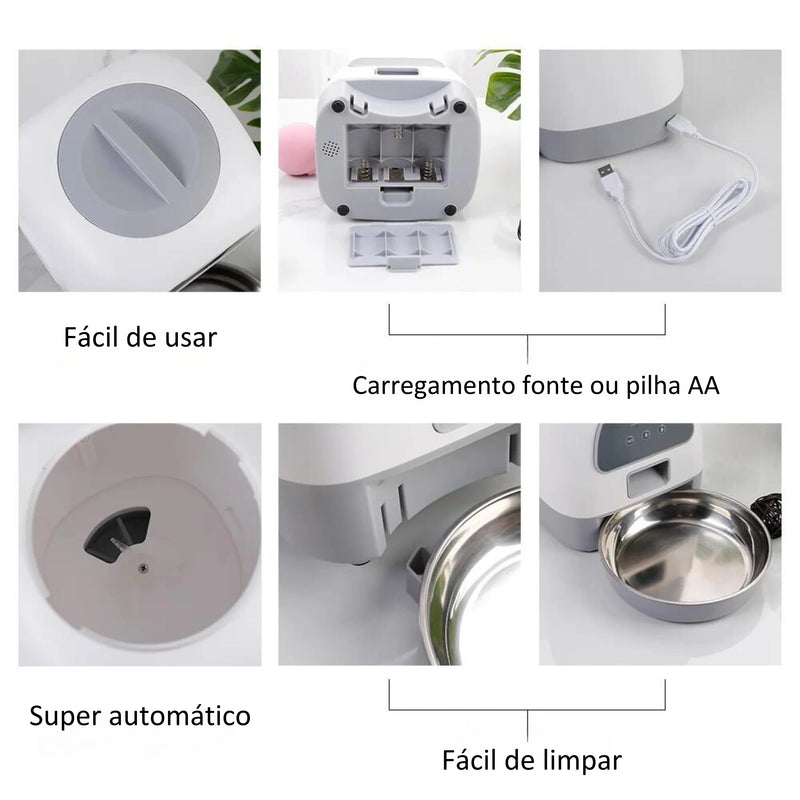 Alimentador Automático Inteligente para Pets 3.5L com Wi-Fi e Gravador de Voz - Alimentação Programada para Gatos e Cães