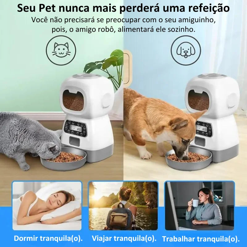 Alimentador Automático Inteligente para Pets 3.5L com Wi-Fi e Gravador de Voz - Alimentação Programada para Gatos e Cães